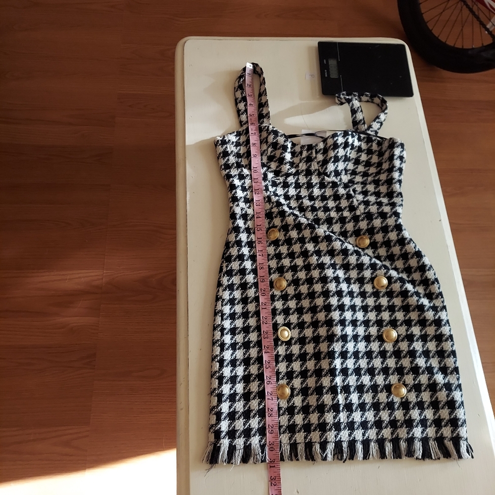 Forever 21 houndstooth mini dress black white tweed w gold buttons NEW Sz XS - Picture 10 of 11